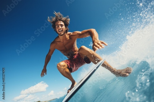 surfer on the surfboard, riding a wave.