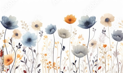 poppy flowers background, watercolor floral pattern