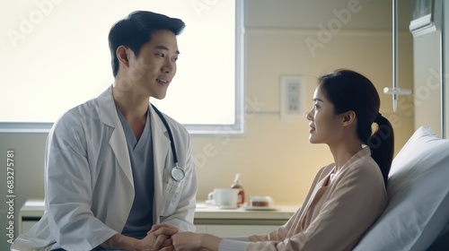 patient consult with doctor in uniform in hospital