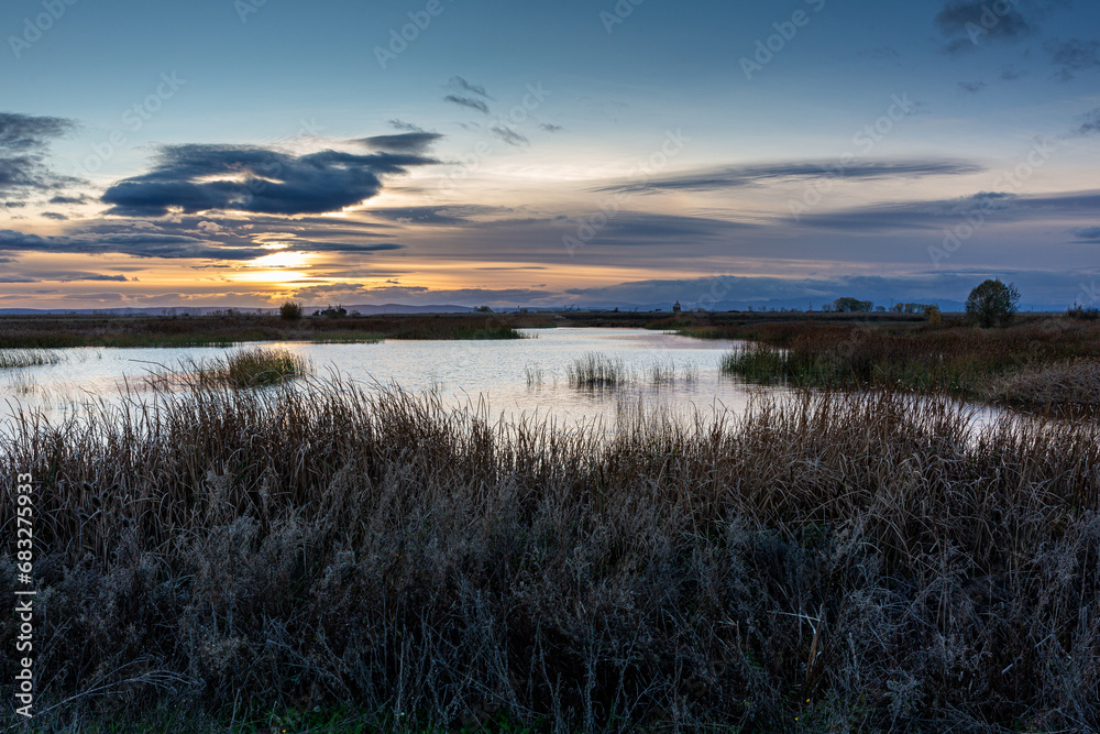 New Lagoon of Zotes del Páramo at sunset, León, Spain. New Lagoon of Zotes del Páramo at sunset, León, Spain.