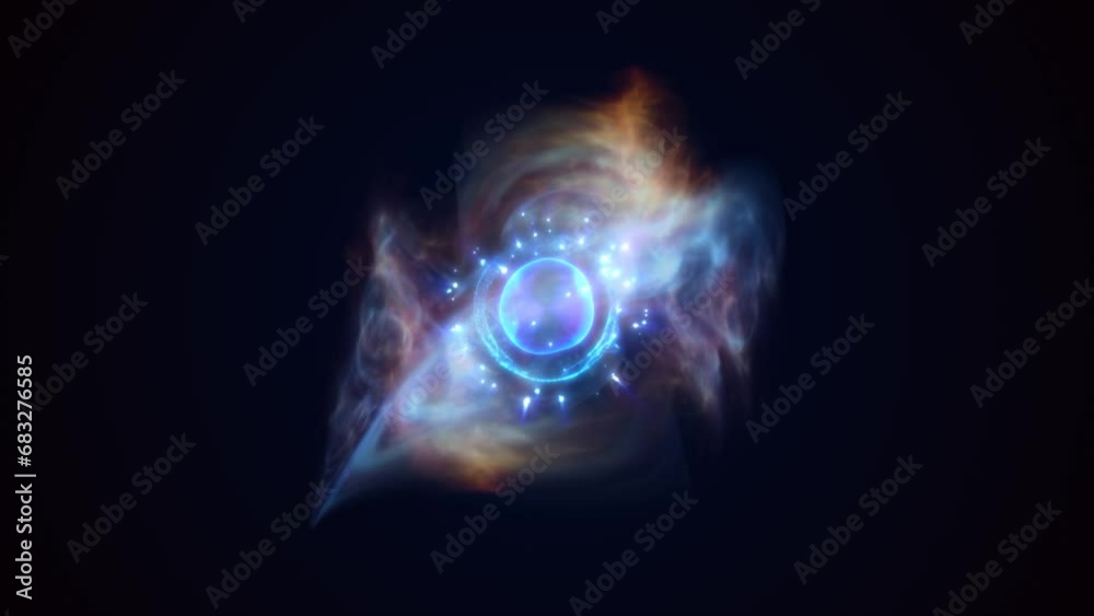 Energy blue glowing cosmic magic sphere, futuristic round high-tech ball bright atom made of electricity, background Energy blue glowing cosmic magic sphere, futuristic round high-tech ball bright atom made of electricity, background