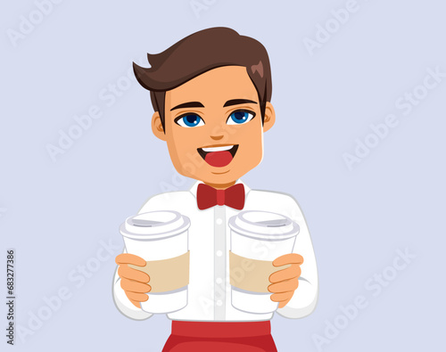 Ssmiling man barista cartoo...