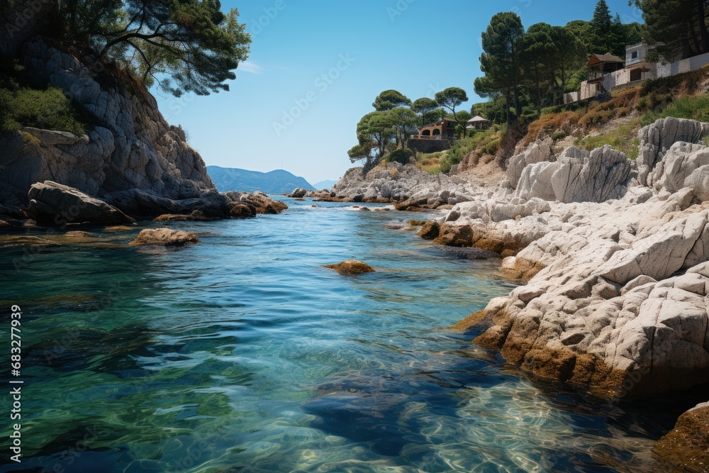 Fototapeta premium A Blue Ocean Embraces Elegant White Rock Formations