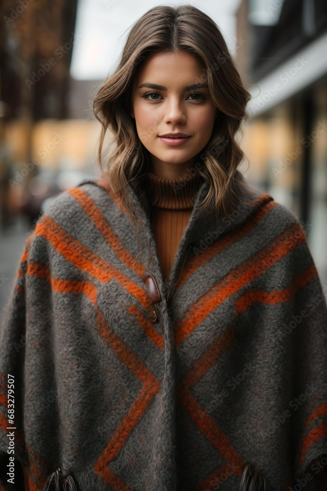 Portrait of a woman in the cold season winter-autumn in a warm wool sweater. Knitted things made of wool Portrait of a woman in the cold season winter-autumn in a warm wool sweater. Knitted things made of wool