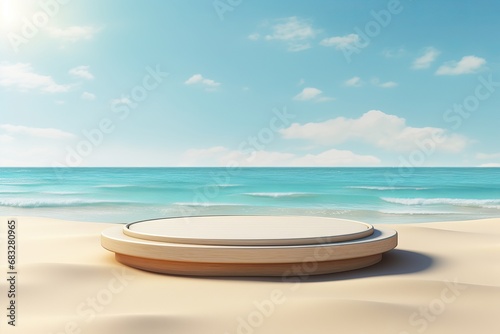 Free photo 3d render of a wooden table looking out to a tropical landscape