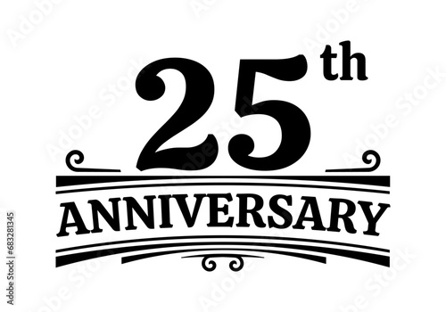 25 years anniversary logo, icon or badge. 25th birthday, jubilee celebration, wedding, invitation card design element. Vector illustration.