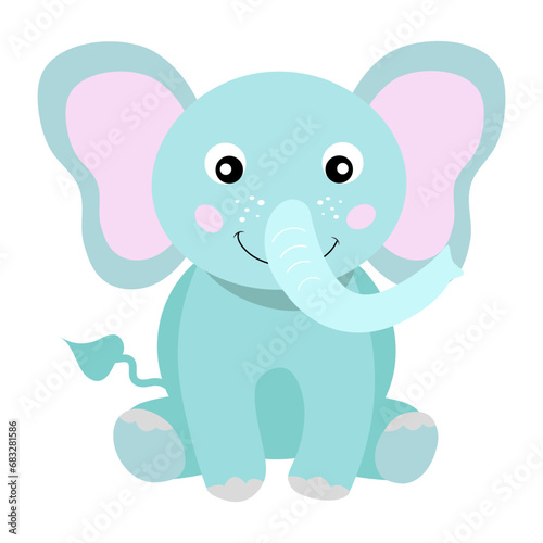 vector illustration of a cartoon blue elephant  cute  beautiful elephant on a white background