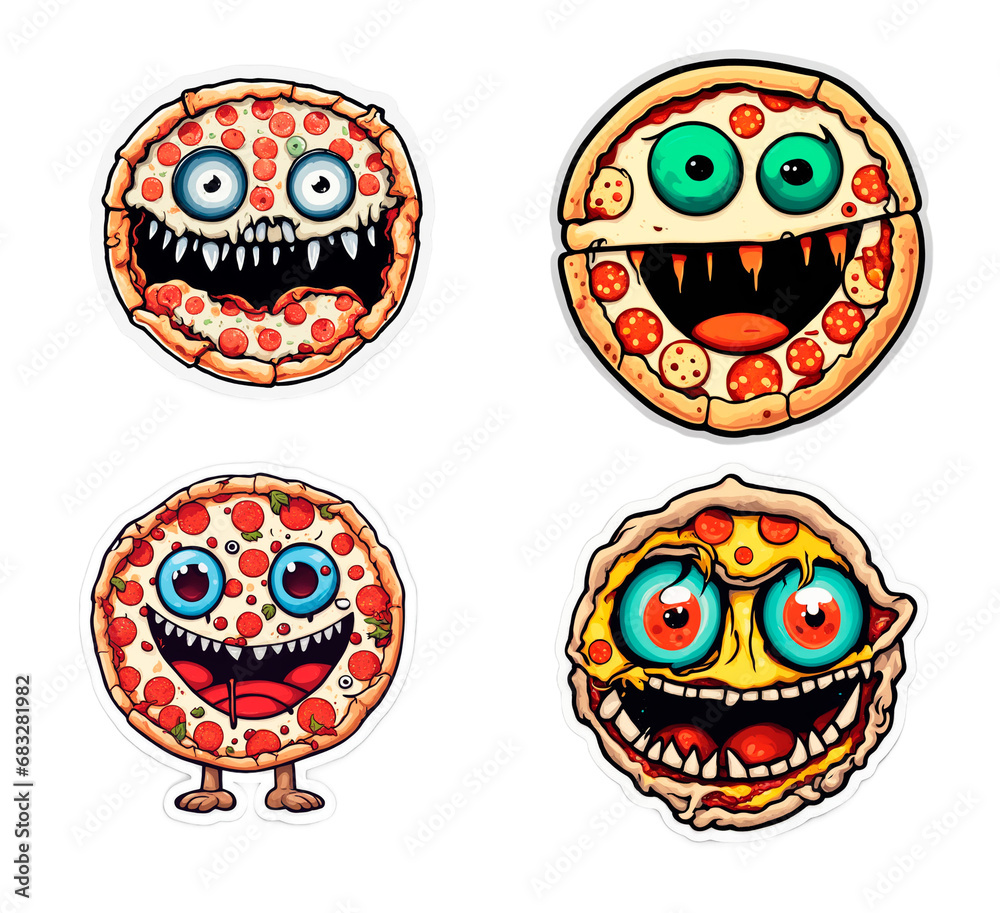 Pizza monster sticker on white background .png Pizza monster sticker on white background .png
