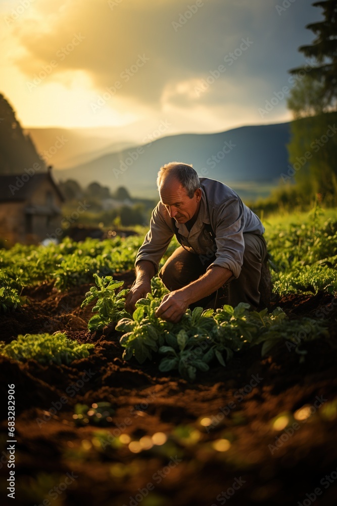 Farmer with freshly picked potato from a farm.