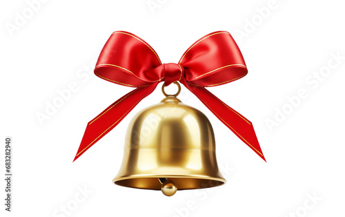 Red Ribboned Elegance Bell Isolated on Transparent Background PNG.