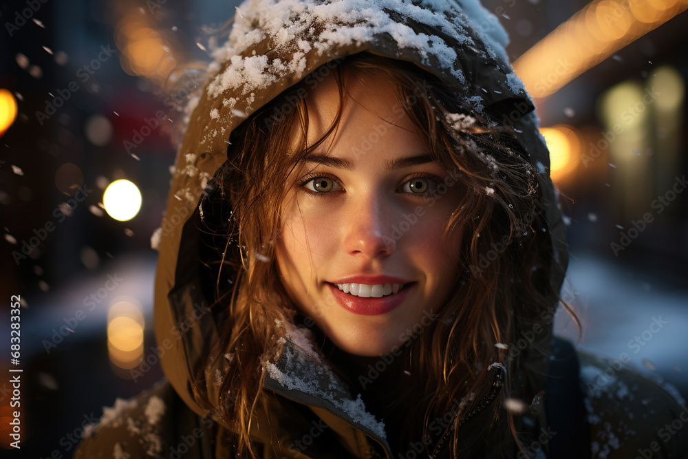 Urban girl at snow posing for the camera. Urban girl at snow posing for the camera.