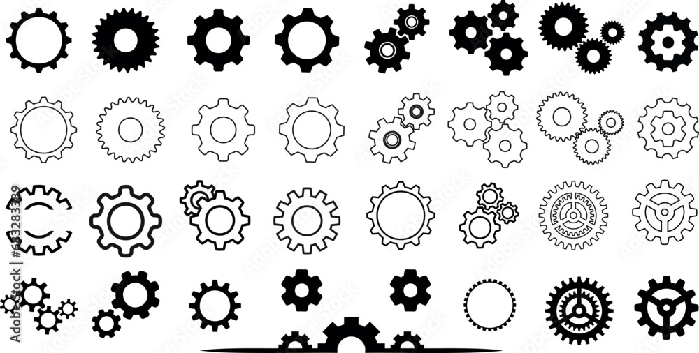 diverse gears, cogs, and wheels vector illustration set. Perfect for industrial, mechanical, and engineering designs. Seamless pattern with infinite repeat potential. Modern, minimal, geometric shape