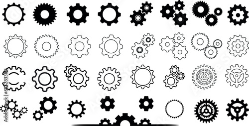 diverse gears, cogs, and wheels vector illustration set. Perfect for industrial, mechanical, and engineering designs. Seamless pattern with infinite repeat potential. Modern, minimal, geometric shape