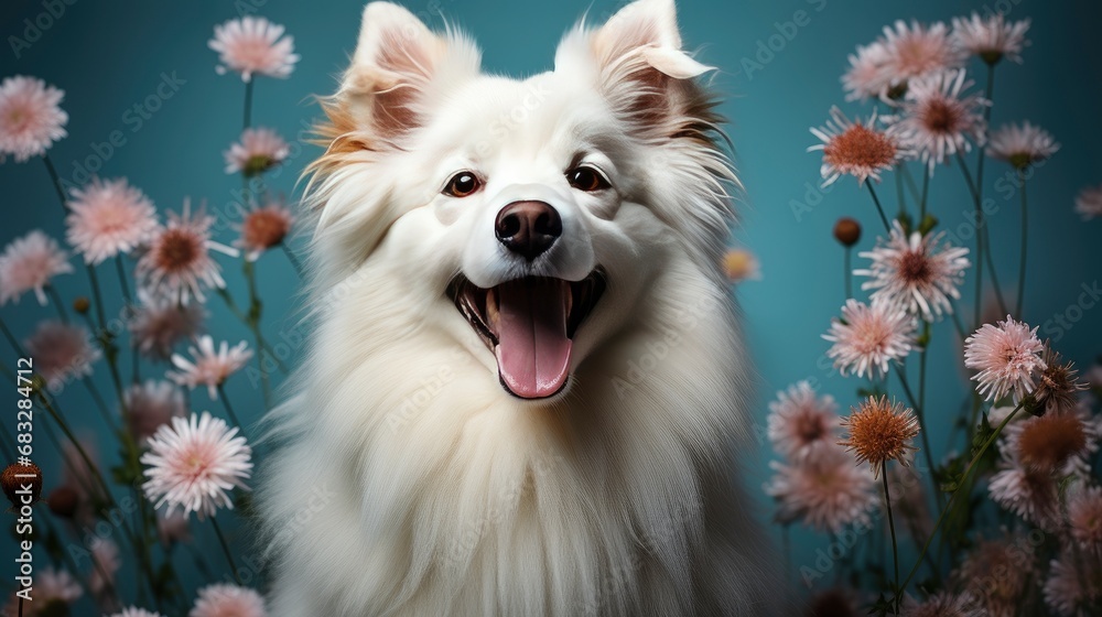 Beautiful Samoyed Laika Daisies Funny Young, HD, Background Wallpaper, Desktop Wallpaper