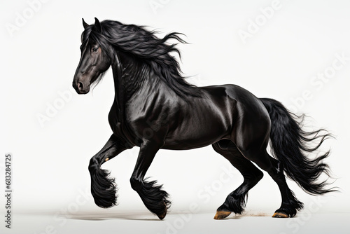 black horse on white background  black horse prancing 