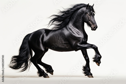 black horse on white background, black horse prancing  photo