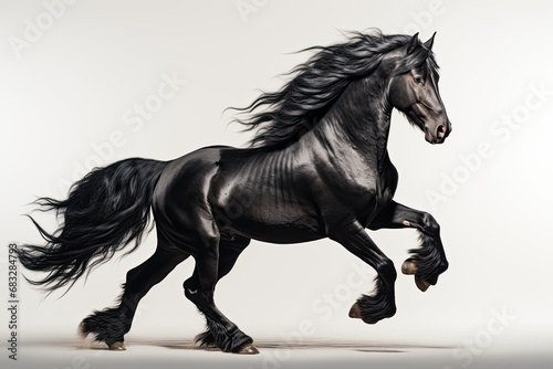 black horse on white background, black horse prancing  © Nhan