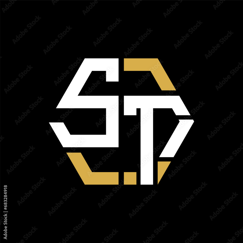 Obraz premium ST letter logo creative design.ST black monogram polygonal shape vector. ST unique design. 
