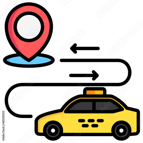 Route lineal multi color icons set, related to transportation, ride sharing theme