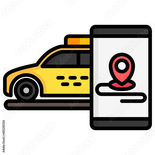 Taxi Car lineal multi color icons set, related to transportation, ride sharing theme