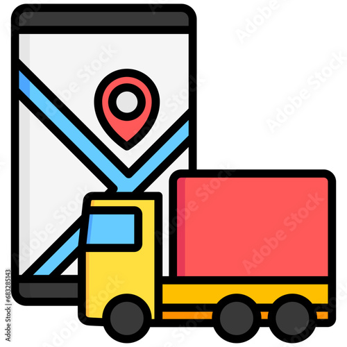 Truck Route lineal multi color icons set, related to transportation, ride sharing theme