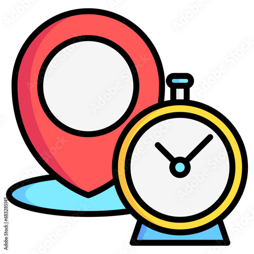 Timer Travel, Clock lineal multi color icons set, related to transportation, ride sharing theme