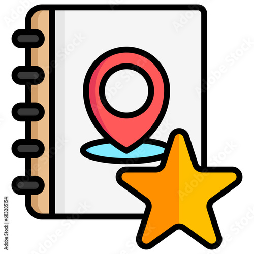 Favorite destination lineal multi color icons set, related to transportation, ride sharing theme