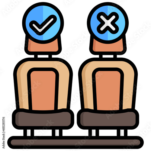 Passenger Seat lineal multi color icons set, related to transportation, ride sharing theme