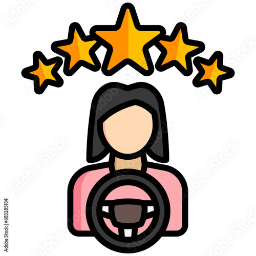 Star Rating Driver lineal multi color icons set, related to transportation, ride sharing theme
