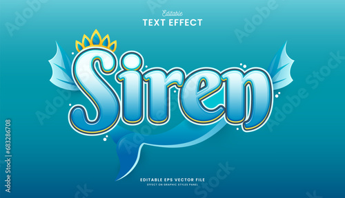 decorative siren mermaid editable text effect vector design