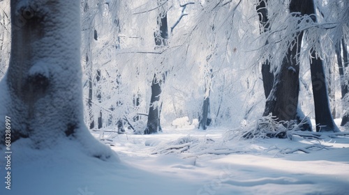 Fairy-tale beautiful snowy winter forest, picture with blank space for text © shooreeq