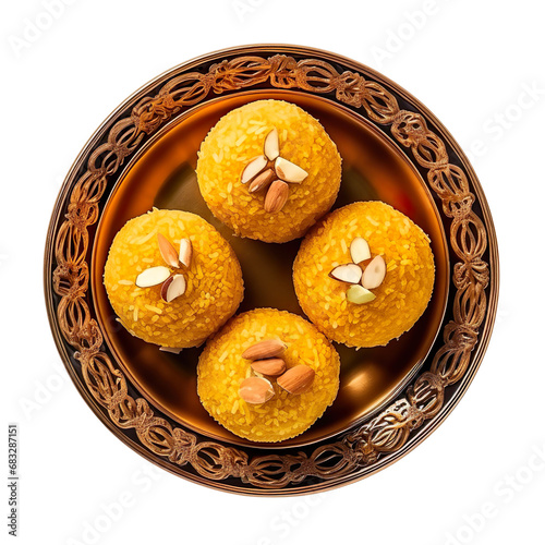 top view of Indian sweet Besan Ladoo isolated on a white transparent background  photo
