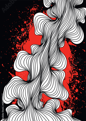 Wallpaper Mural Abstract composition of wavy black lines on the background of a red grunge blob Torontodigital.ca