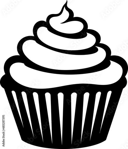 Cupcake silhouette icon in black color. Vector template for tattoo or laser cutting.