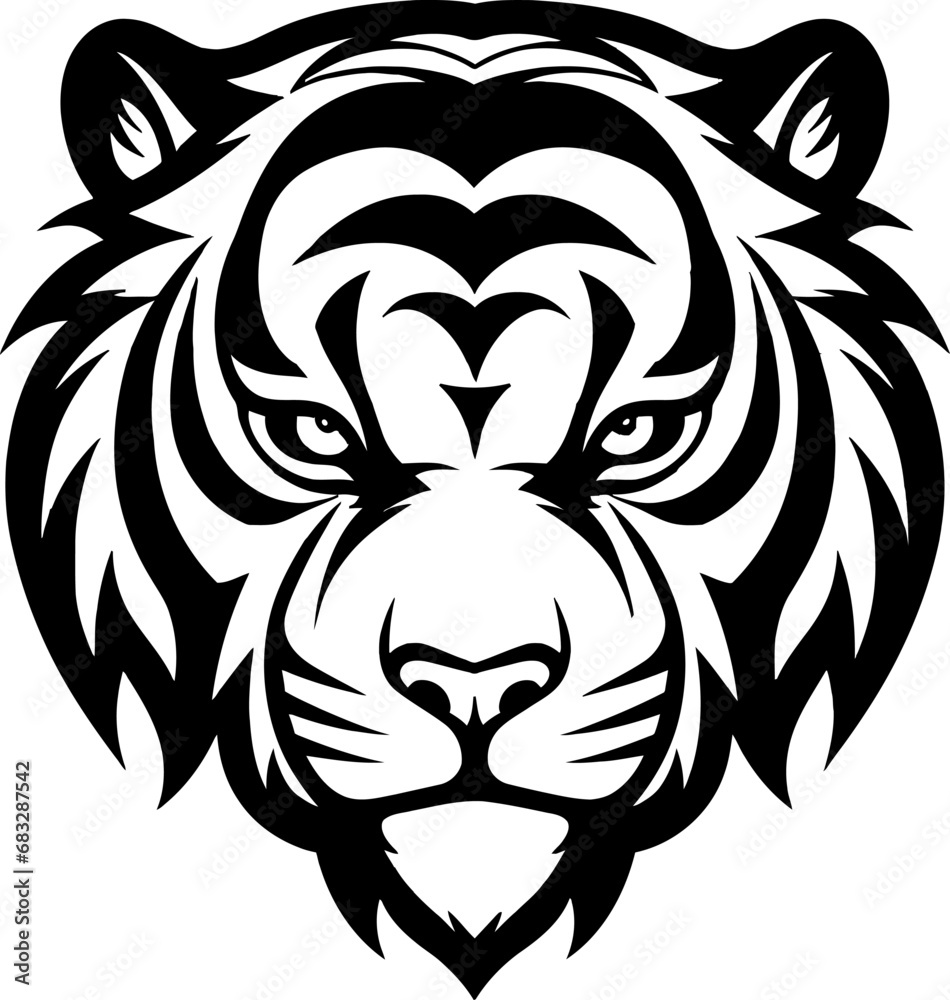 Lion with angry face silhouette icon in black color. Vector template. Lion with angry face silhouette icon in black color. Vector template.
