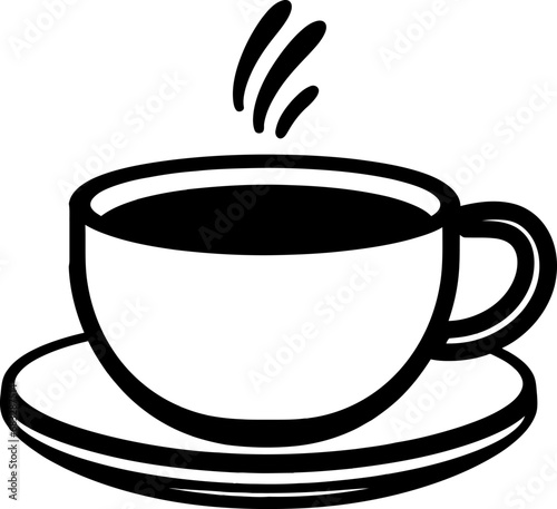 Tea cup hot silhouette in black color. Vector template.