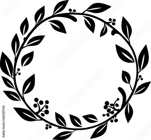 Floral wreath silhouette in black color. Vector template design.
