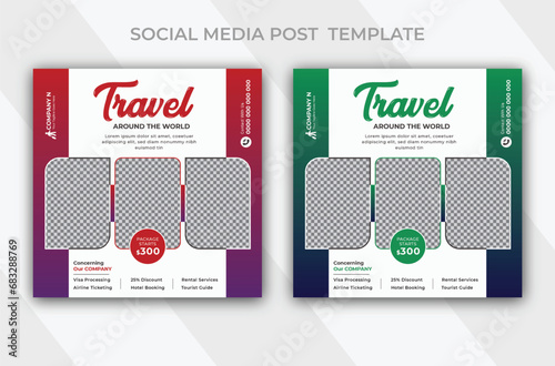 Professional travel agency adventure explore the world social media post template
