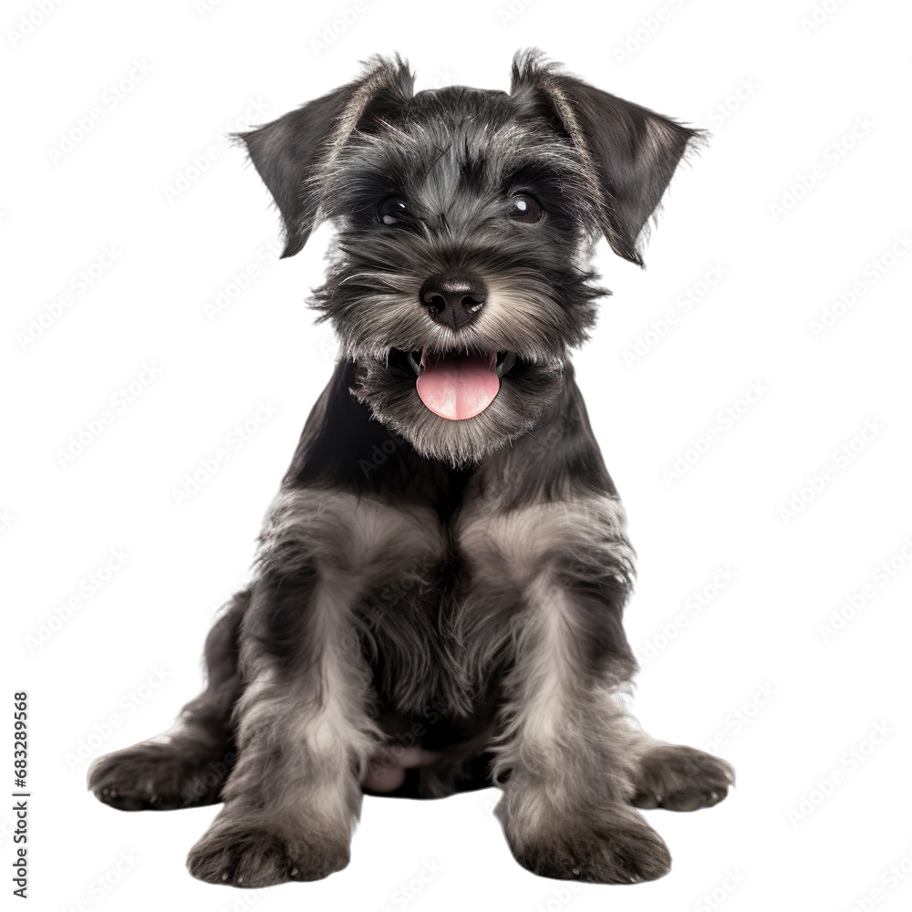 front view of Miniature Schnauzer puppy isolated on a white transparent background 