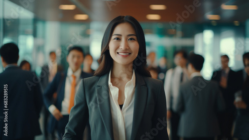Asian business woman standing giving presentation