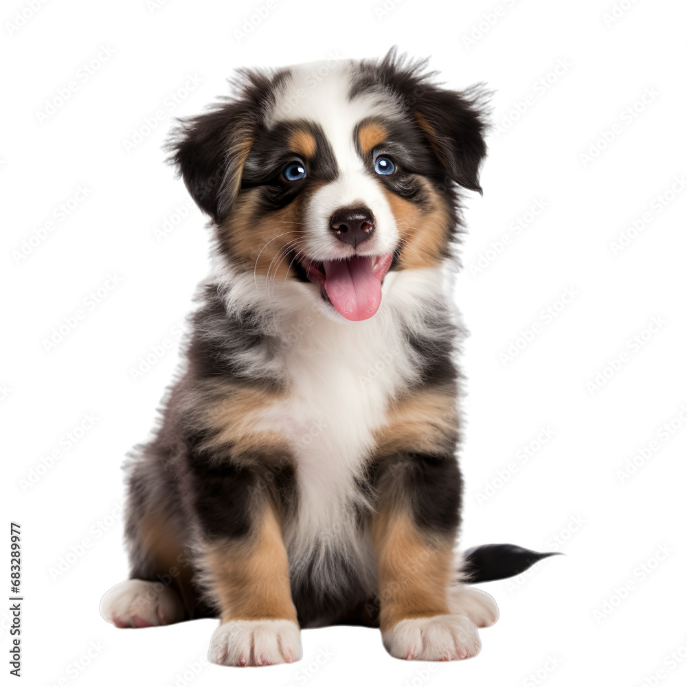 front view of Australian Shepherd puppy isolated on a white transparent background front view of Australian Shepherd puppy isolated on a white transparent background