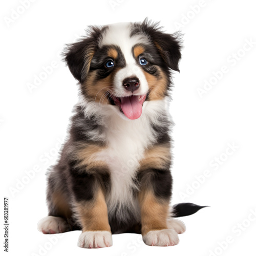 front view of Australian Shepherd puppy isolated on a white transparent background  photo