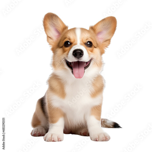 front view of Corgi puppy isolated on a white transparent background 