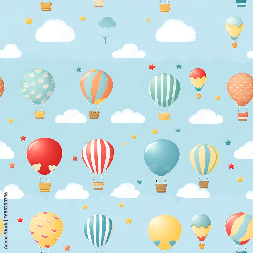 Baby Boy Nursery Rainbows and Hot Air Balloons Seamless Pattern

