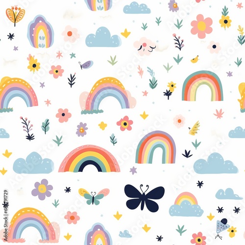 Butterflies Rainbows Pattern for Baby Girl Nursery Digital Paper Pack


