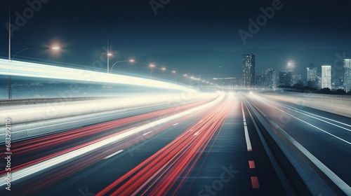 Speed Traffic Light Trails on Highway at Night
