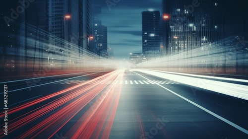 Speed Traffic Light Trails on Highway at Night  
