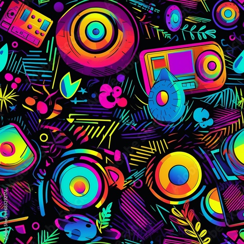 Neon Flashback: 90s Party-Inspired Vivid Seamless Pattern