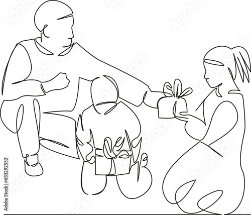 family unpacking Christmas gifts
