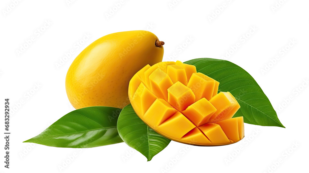 Fresh raw organic mango on white isolated on clear png background and transparent background. fresh and organic concept for health, AI generative. Fresh raw organic mango on white isolated on clear png background and transparent background. fresh and organic concept for health, AI generative.